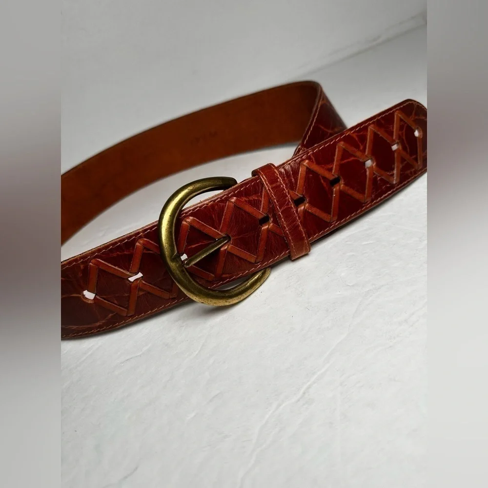 Women's Belt Brown Croc Print Wide Retro Mod Dress Casual Western Rockabilly M